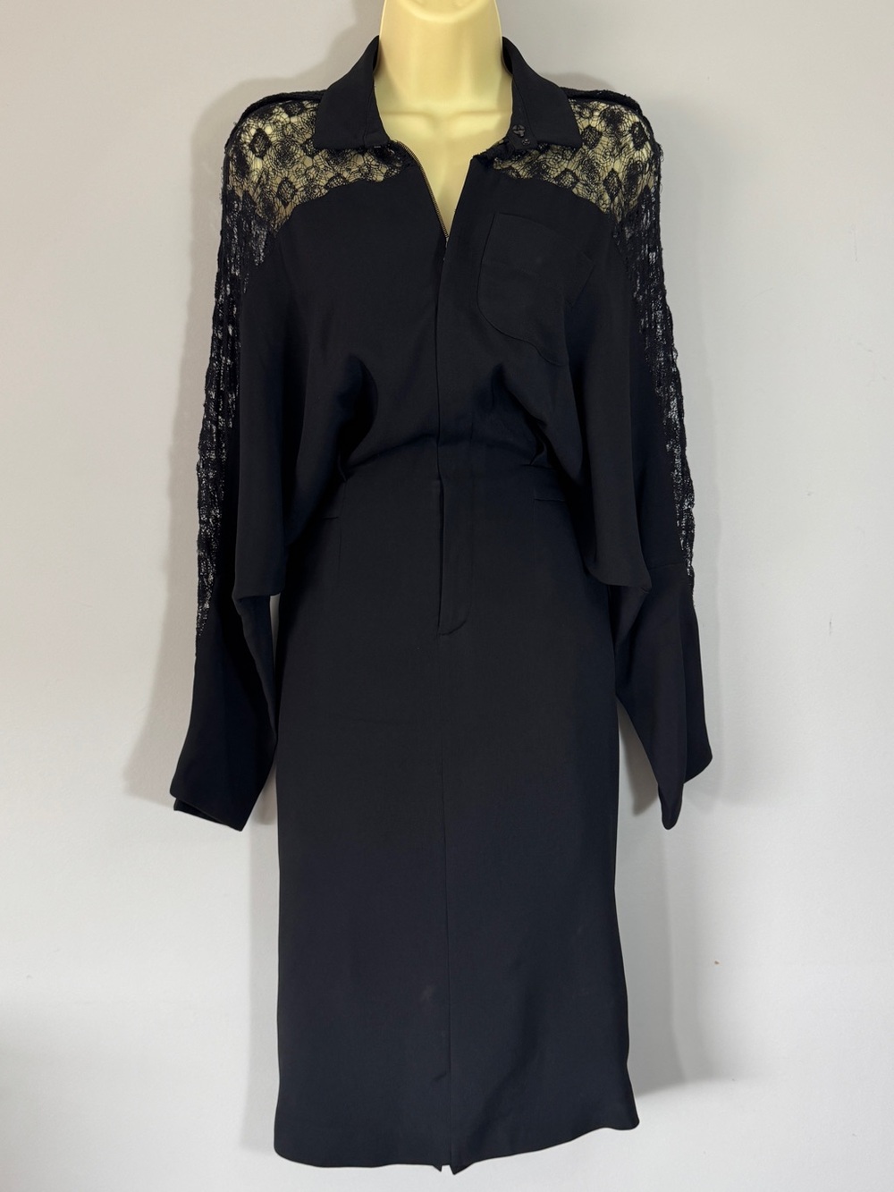 Roland Mouret Black abstract Lace Trompe L’Oeil Blouson Pencil Dress US 10 - Picture 2 of 16